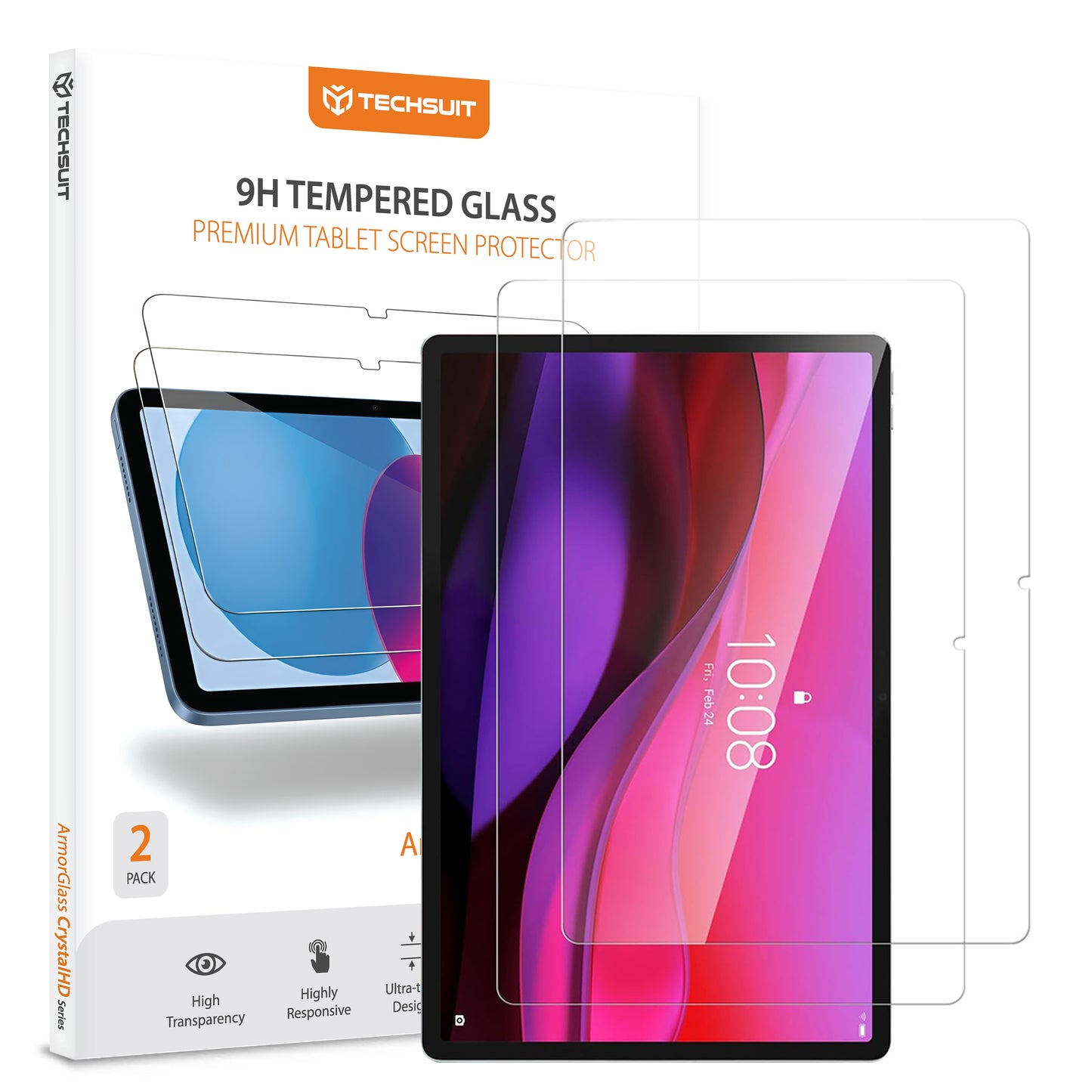 Pellicola protettiva schermo Techsuit ArmorGlass CrystalHD per Lenovo Yoga Tab Plus, Vetro Temperato, Full Glue, Set 2 pezzi