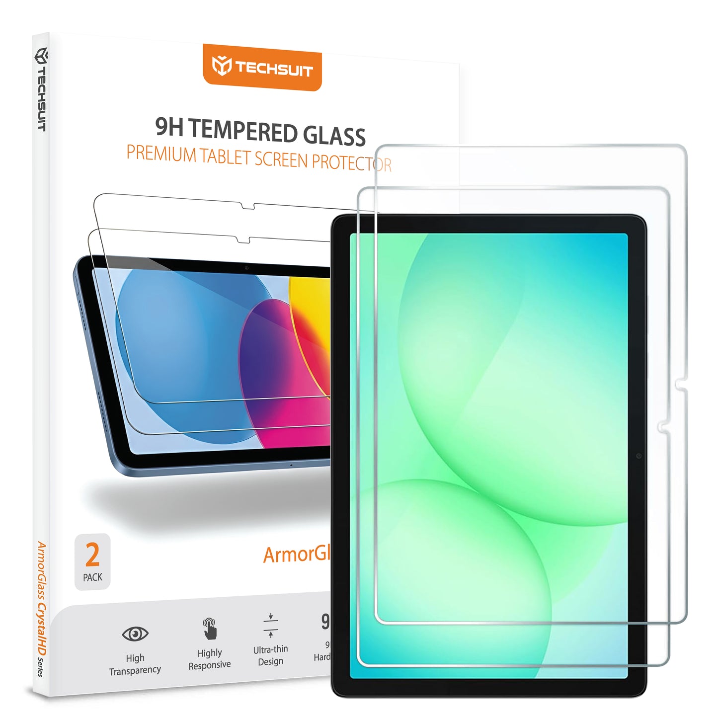 Pellicola protettiva schermo Techsuit ArmorGlass CrystalHD per Samsung Galaxy Tab A11+ / Tab A9+, Vetro Temperato, Full Glue, Set 2 pezzi