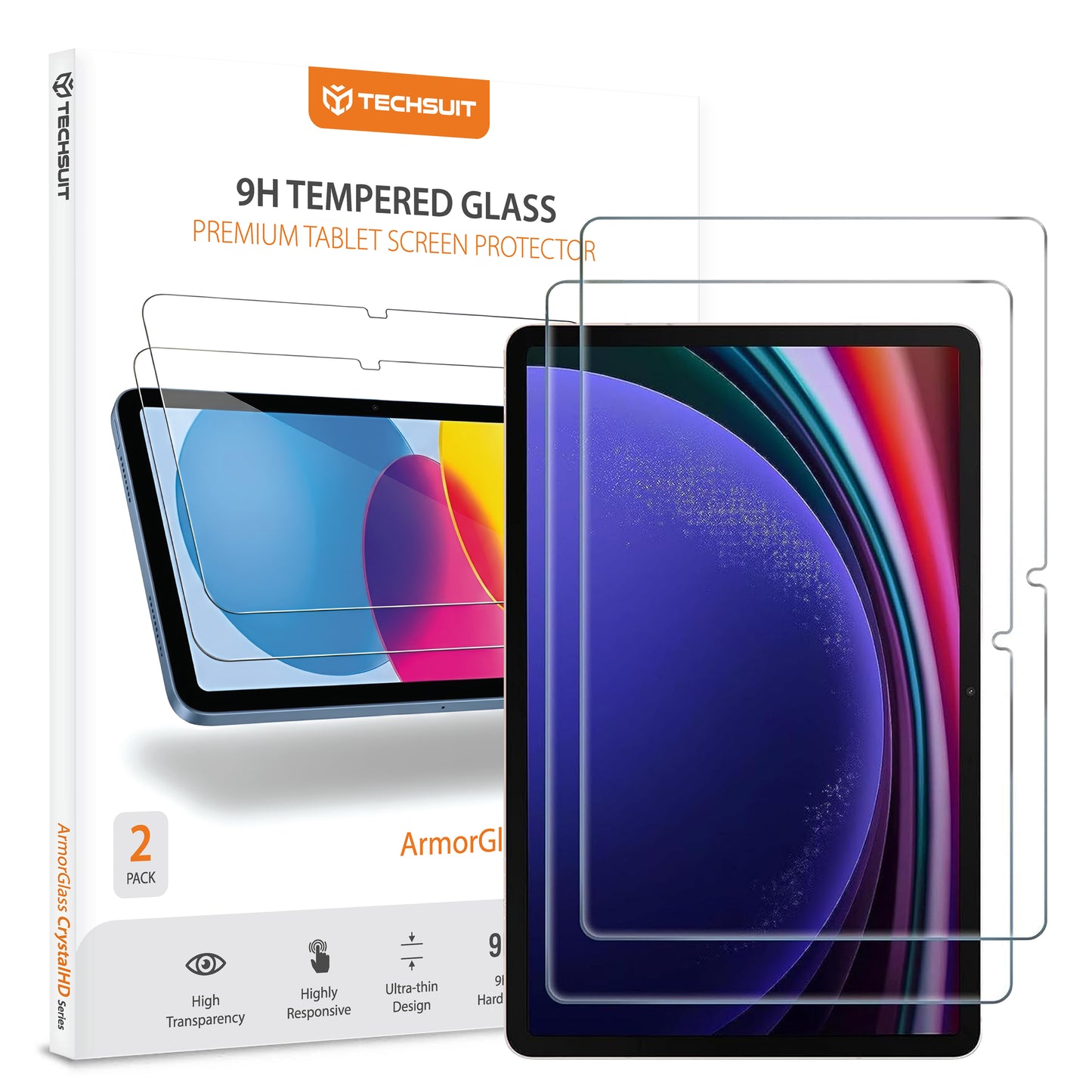 Pellicola protettiva schermo Techsuit ArmorGlass CrystalHD per Samsung Galaxy Tab S10 Lite / Tab S10 FE, Vetro Temperato, Full Glue, Set 2 pezzi