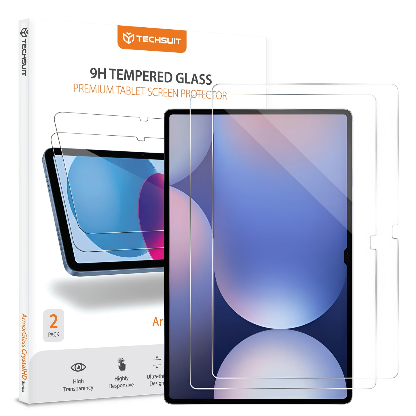Pellicola protettiva schermo Techsuit ArmorGlass CrystalHD per Samsung Galaxy Tab S10+ / Tab S9 FE+, Vetro Temperato, Full Glue, Set 2 pezzi