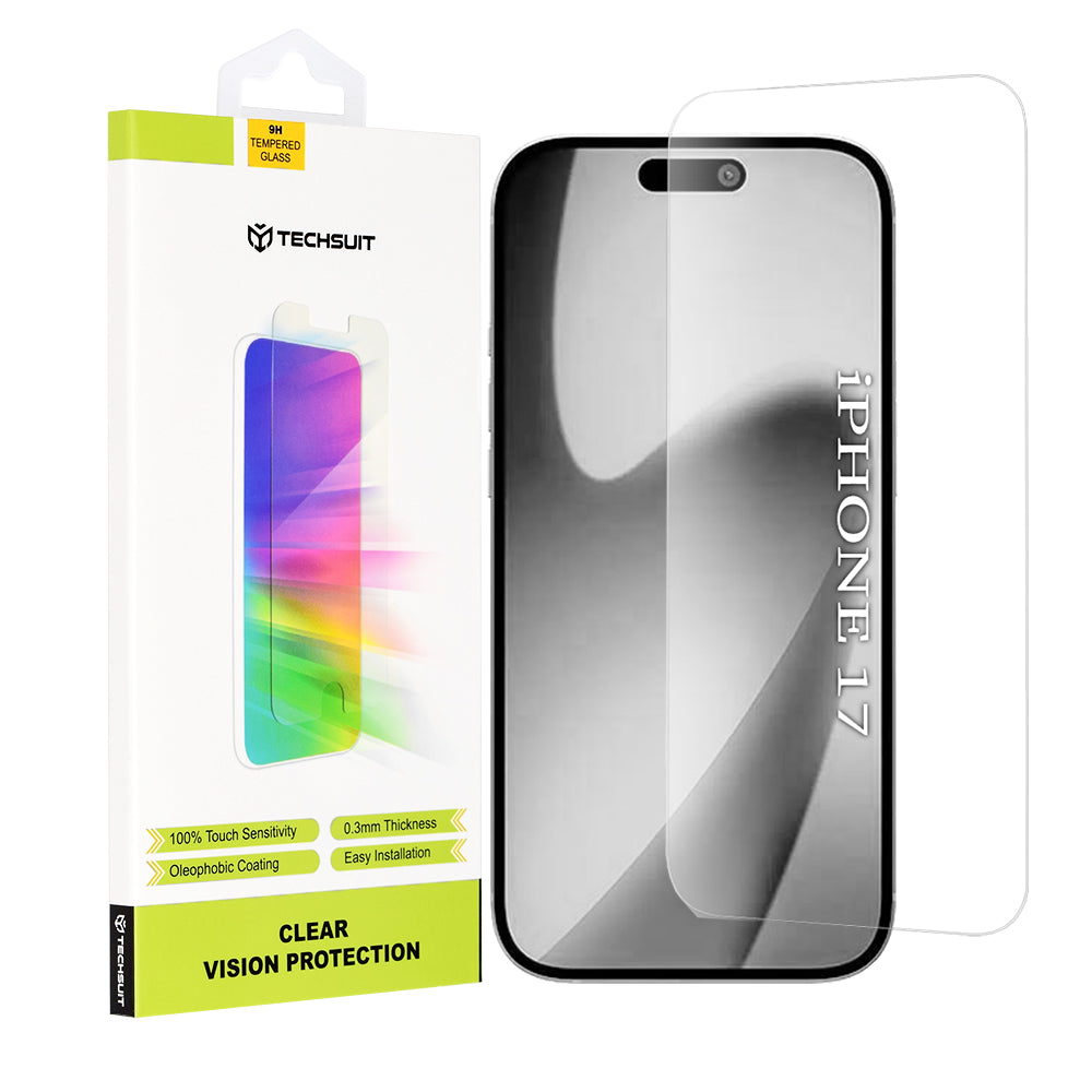 Pellicola protettiva Schermo Techsuit Clear Vision per Apple iPhone 17, Vetro Temperato, Full Glue