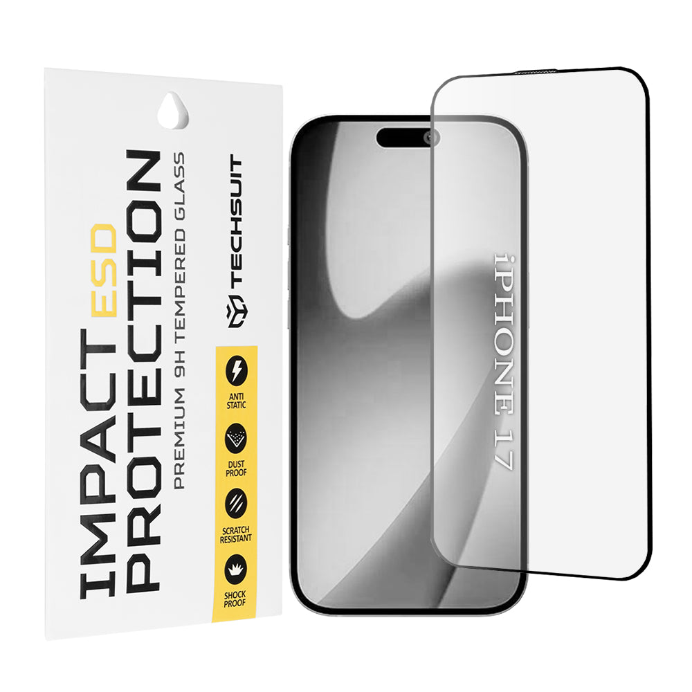 Pellicola protettiva Techsuit per Apple iPhone 17, Vetro Temperato, Full Glue, Nera