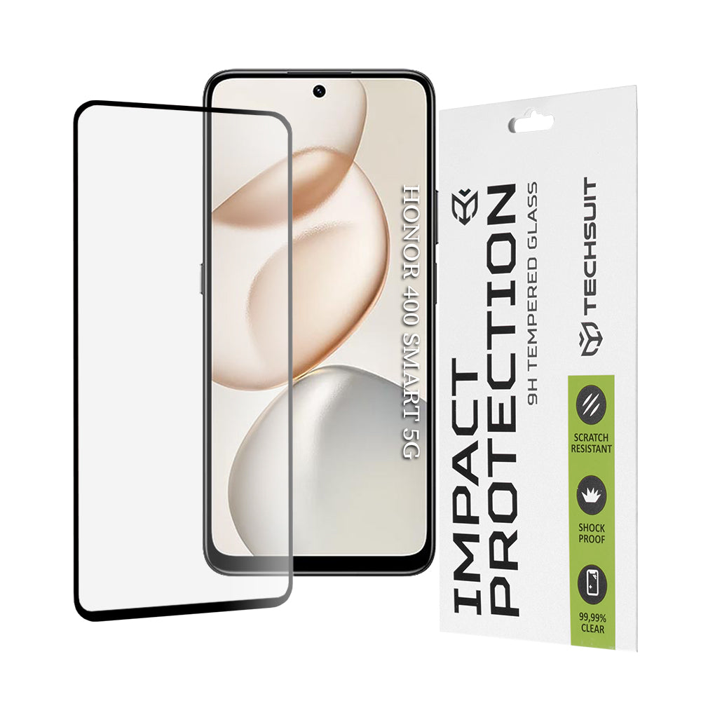Pellicola protettiva per schermo Techsuit per Honor 400 Smart 4G / X7d 4G / 400 Smart 5G / X7c / 200 Smart, Vetro Temperato, Full Glue, 111D, Nera