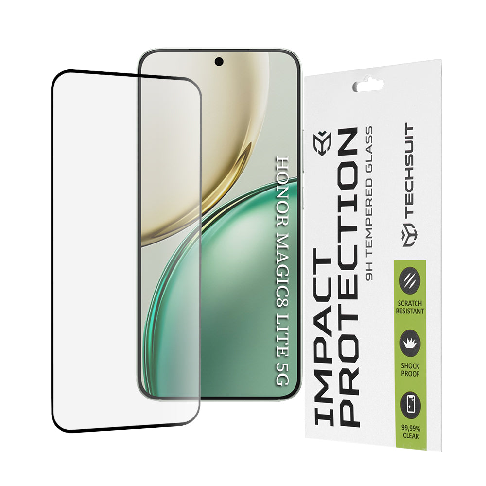 Pellicola protettiva per schermo Techsuit per Honor Magic8 Lite, Vetro Temperato, Full Glue, 111D, Nera