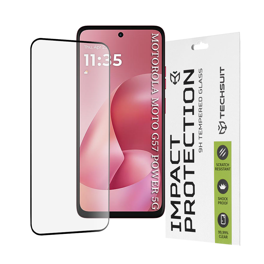 Pellicola protettiva per schermo Techsuit per Motorola Moto G67 Power / G57 Power, Vetro Temperato, Full Glue, 111D, Nera