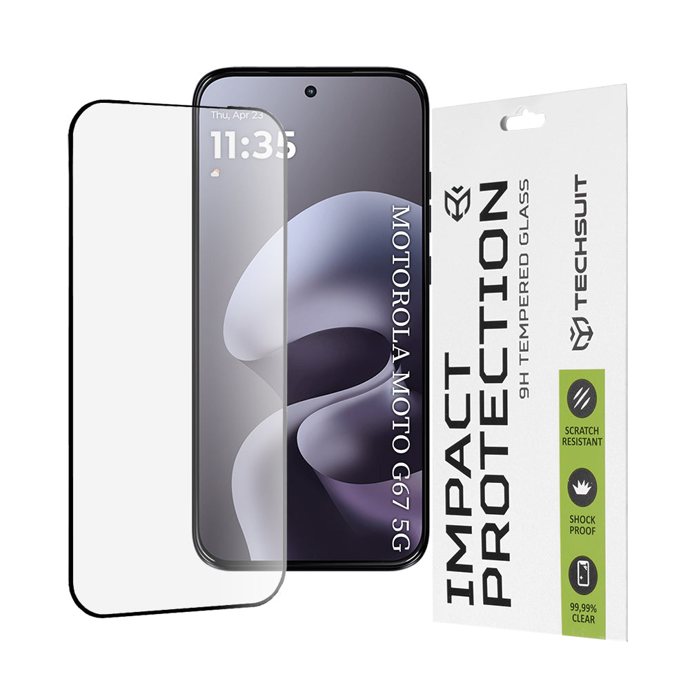 Pellicola protettiva per schermo Techsuit per Motorola Moto G77 / G67, Vetro Temperato, Full Glue, 111D, Nera