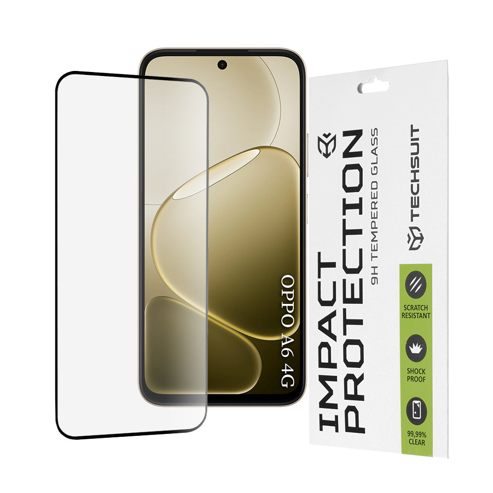 Pellicola protettiva schermo Techsuit per Oppo A6 4G, Vetro Temperato, Full Glue, 111D, Nera