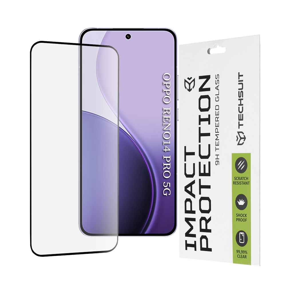 Pellicola protettiva per schermo Techsuit per Oppo Reno14 Pro, Vetro temperato, Full Glue, 111D, Nero