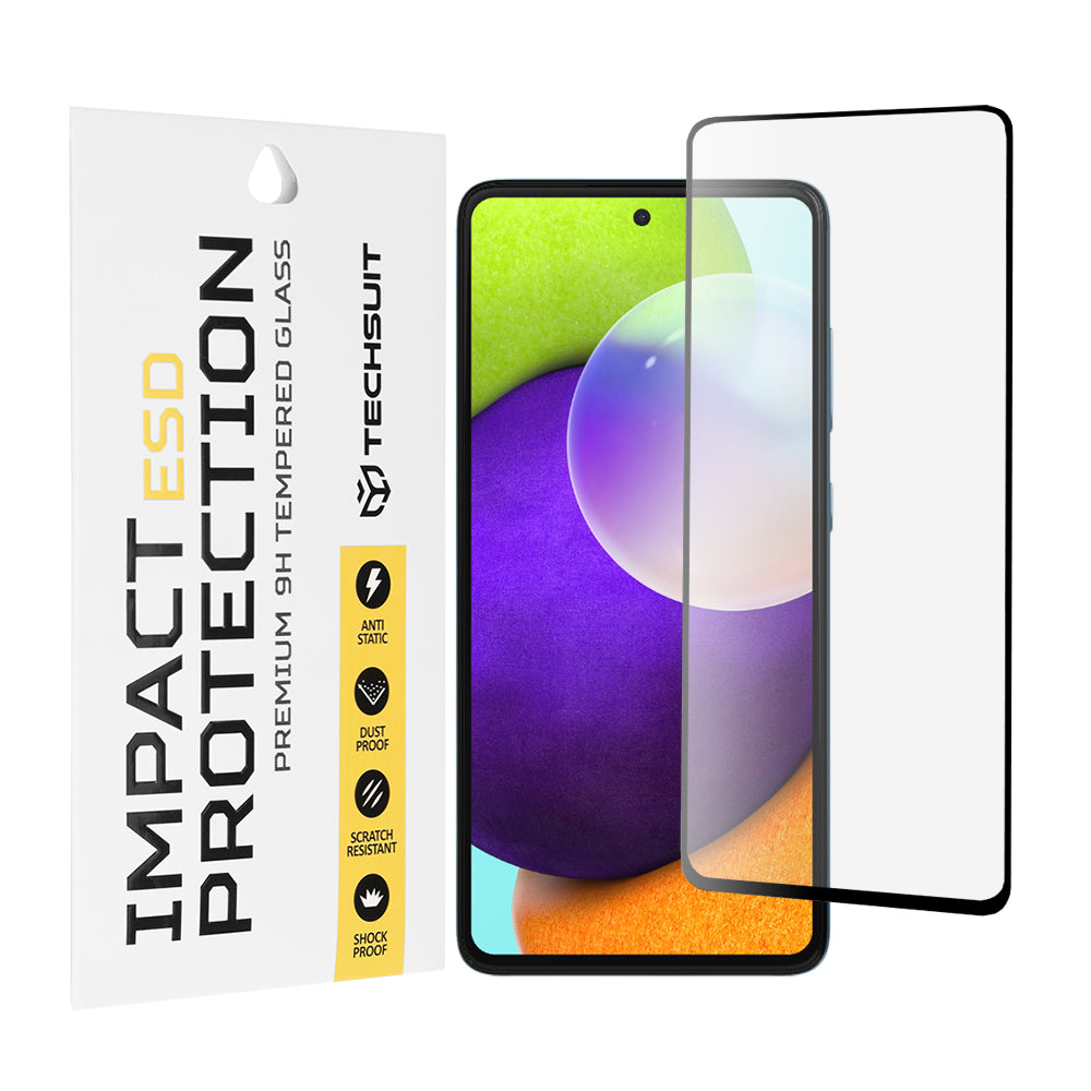 Pellicola protettiva per schermo Techsuit per Samsung Galaxy A52s 5G A528 / A52 5G A526 / A52 A525, Vetro temperato, Full Glue, Nero