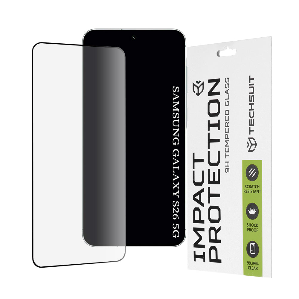 Pellicola protettiva schermo Techsuit per Samsung Galaxy S26 S942, Vetro Temperato, Full Glue, 111D, Nera