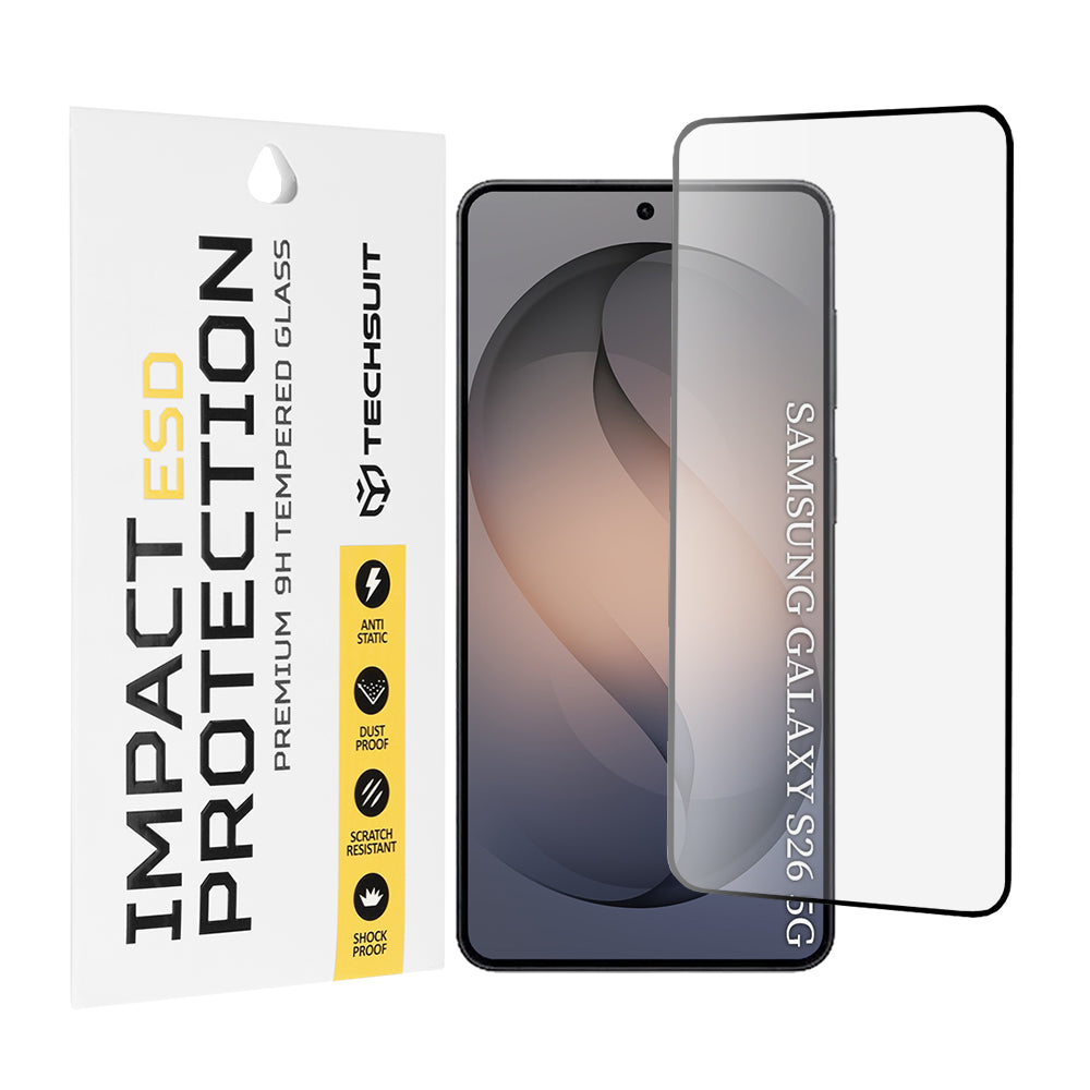 Pellicola protettiva Techsuit per Samsung Galaxy S26 S942, Vetro Temperato, Full Glue, Nera