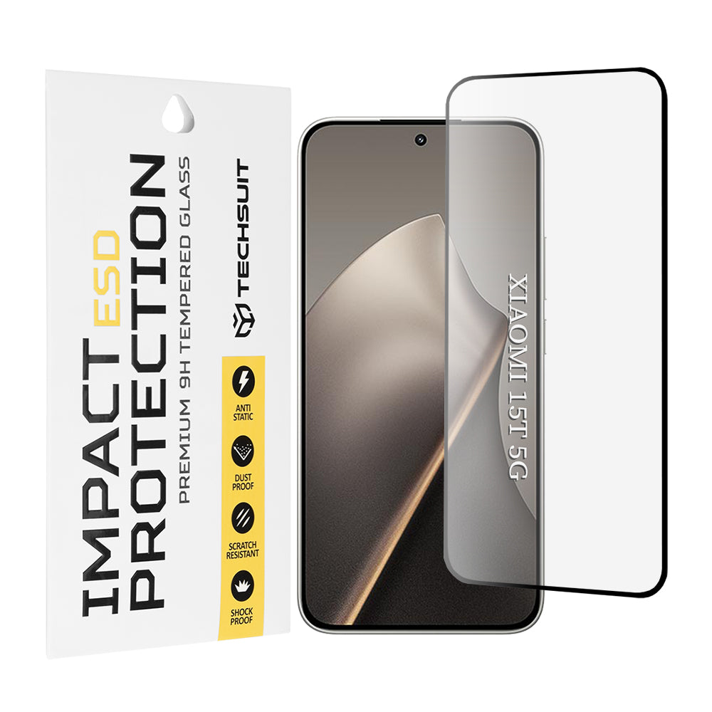 Pellicola protettiva per schermo Techsuit per Xiaomi 15T, Vetro Temperato, Full Glue, Nera