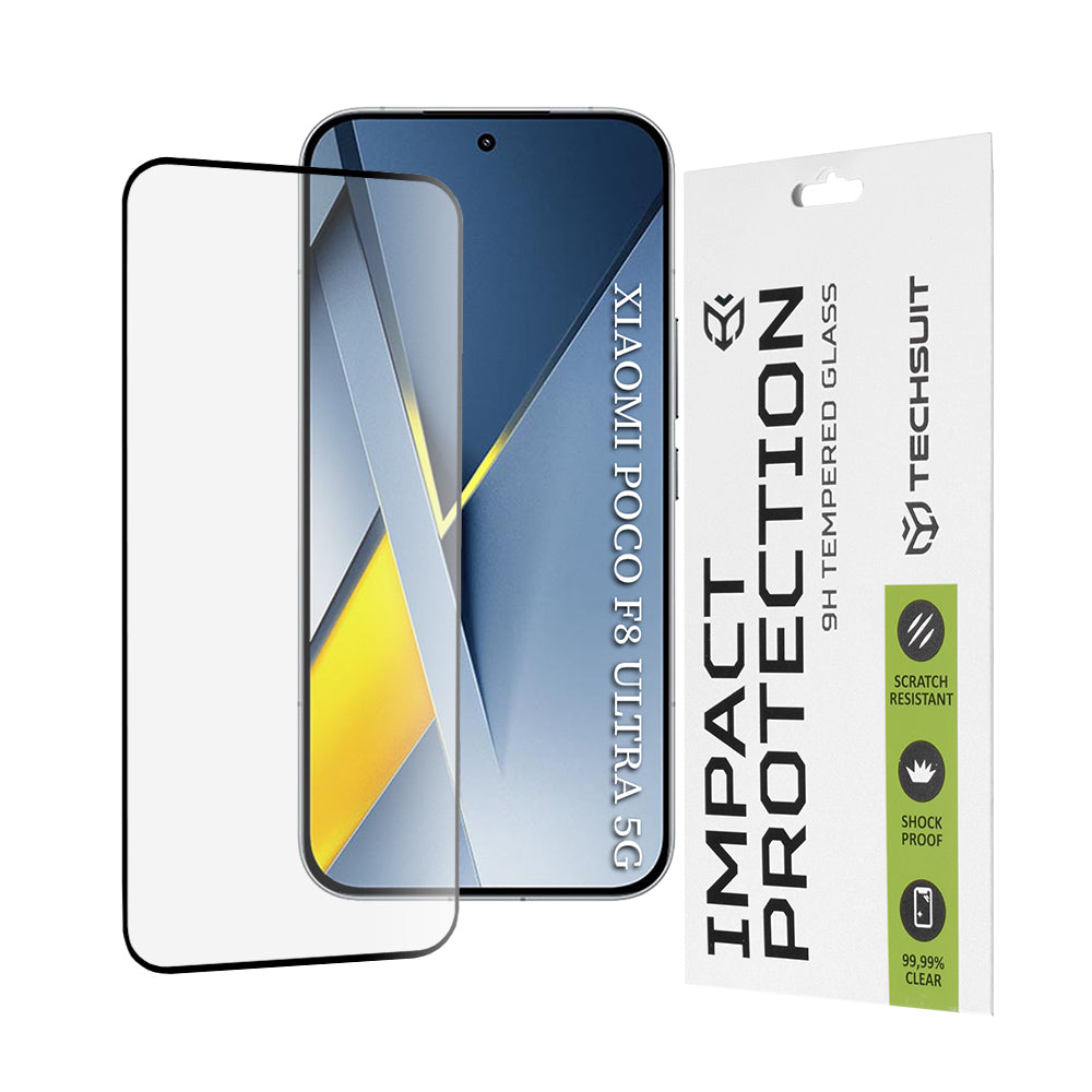 Pellicola protettiva schermo Techsuit per Xiaomi Poco F8 Ultra, Vetro Temperato, Full Glue, 111D, Nera