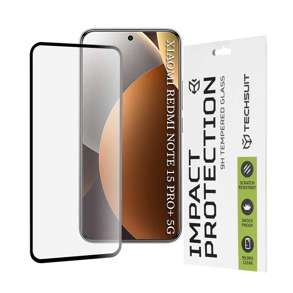 Pellicola protettiva schermo Techsuit per Xiaomi Poco M8 Pro / Redmi Note 15 Pro+ 5G, Vetro Temperato, Full Glue, 111D, Nera