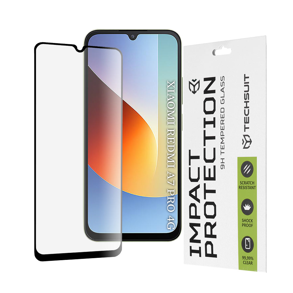 Pellicola protettiva per schermo Techsuit per Xiaomi Redmi A7 Pro 4G, Vetro temperato, Full Glue, 111D, Nero