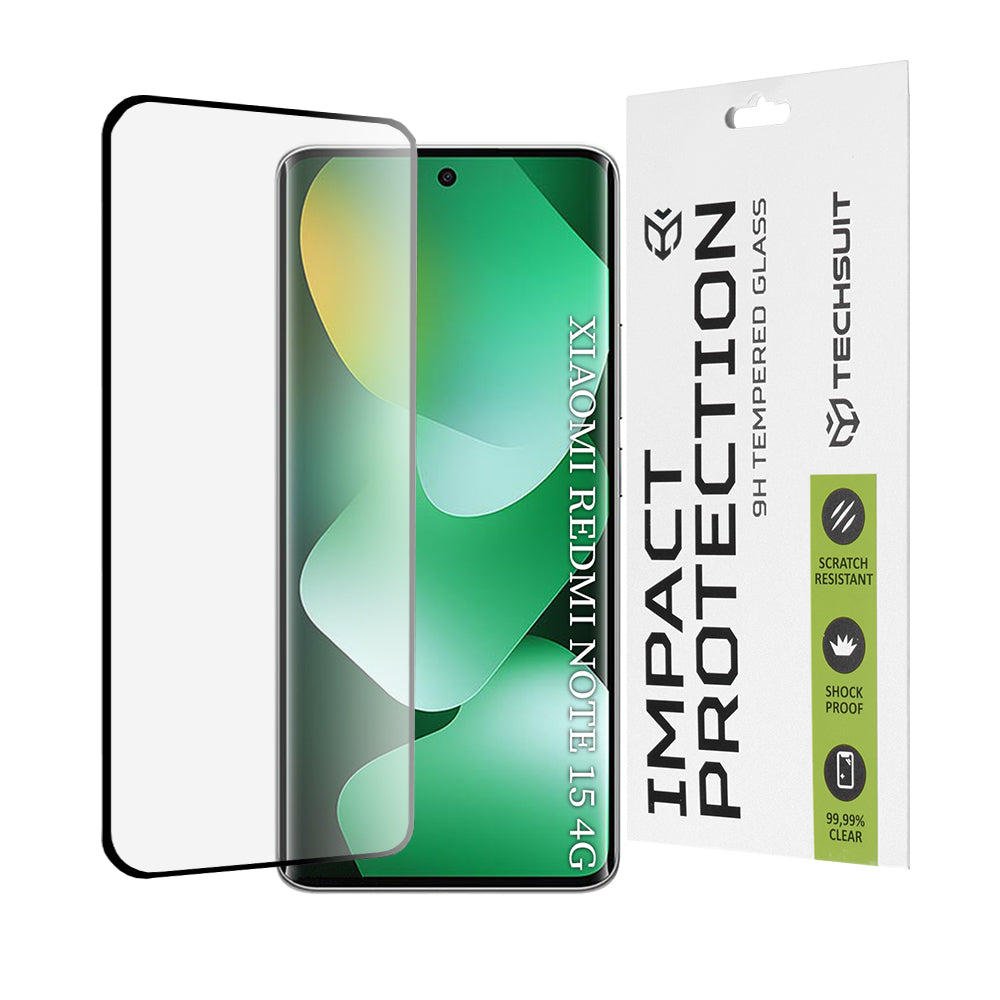 Pellicola protettiva schermo Techsuit per Xiaomi Redmi Note 15 4G, Vetro Temperato, Full Glue, 111D, Nera