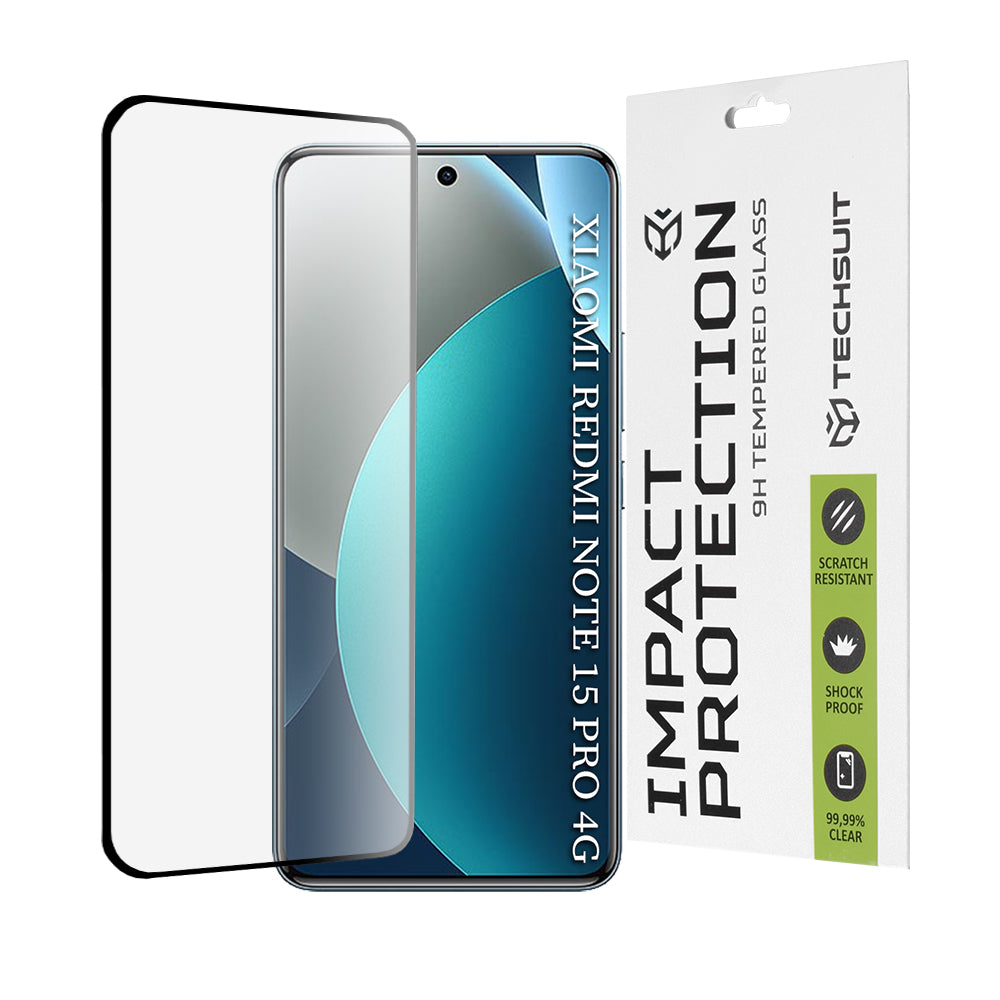 Pellicola protettiva schermo Techsuit per Xiaomi Redmi Note 15 Pro 4G, Vetro Temperato, Full Glue, 111D, Nera