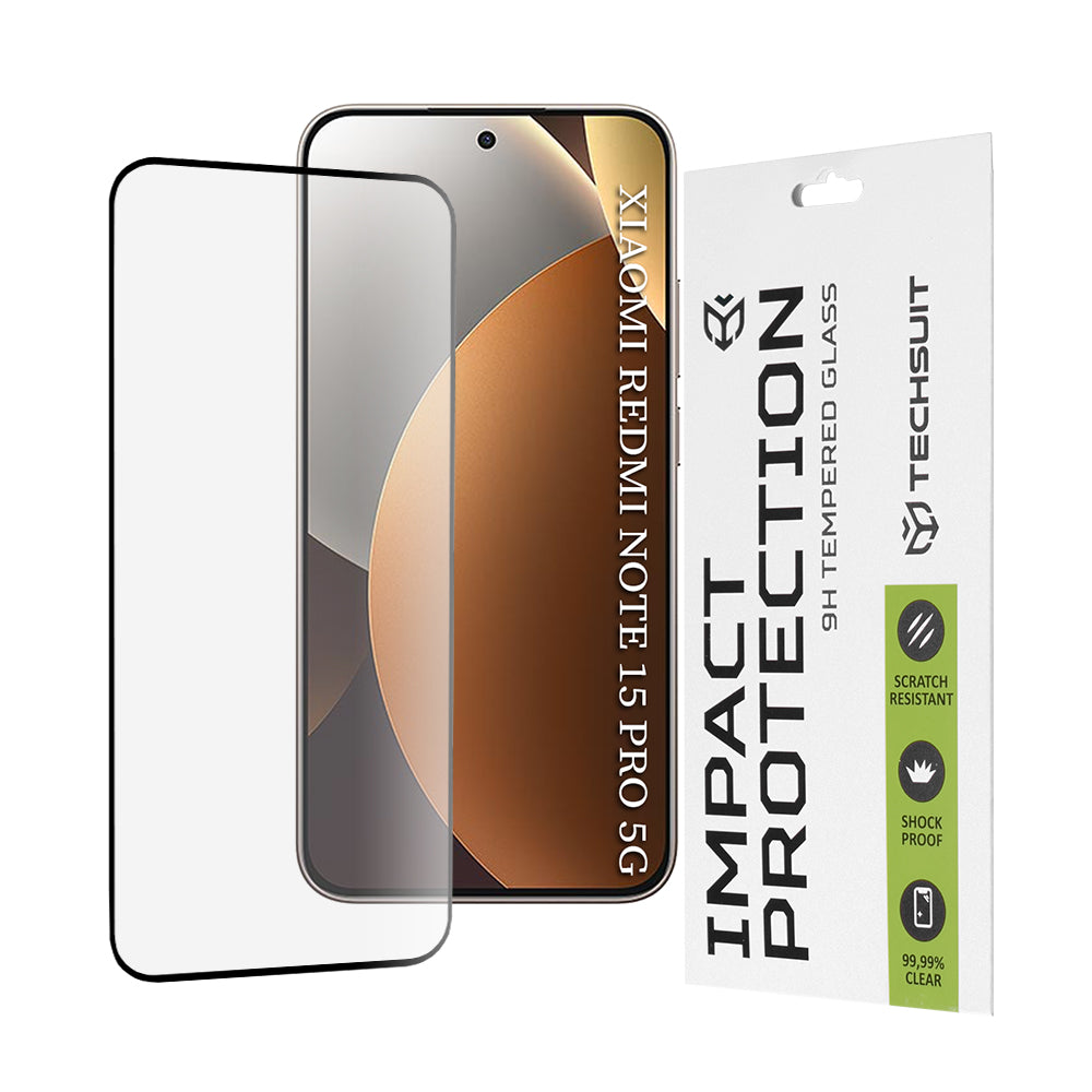Pellicola protettiva schermo Techsuit per Xiaomi Redmi Note 15 Pro 5G, Vetro Temperato, Full Glue, 111D, Nera