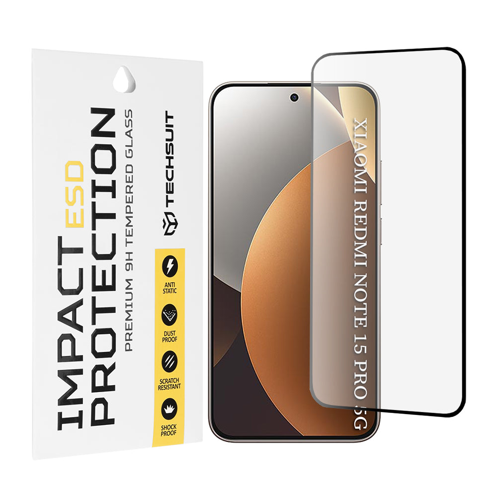 Pellicola protettiva Techsuit per lo schermo di Xiaomi Redmi Note 15 Pro 5G, Vetro Temperato, Full Glue, Nera