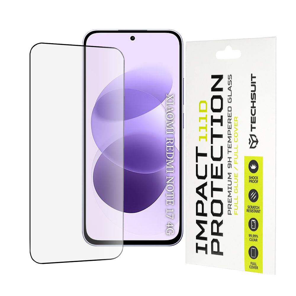 Pellicola protettiva per schermo Techsuit per Xiaomi Redmi Note 17 4G / Note 17 5G, vetro temperato, Full Glue, 111D, nera