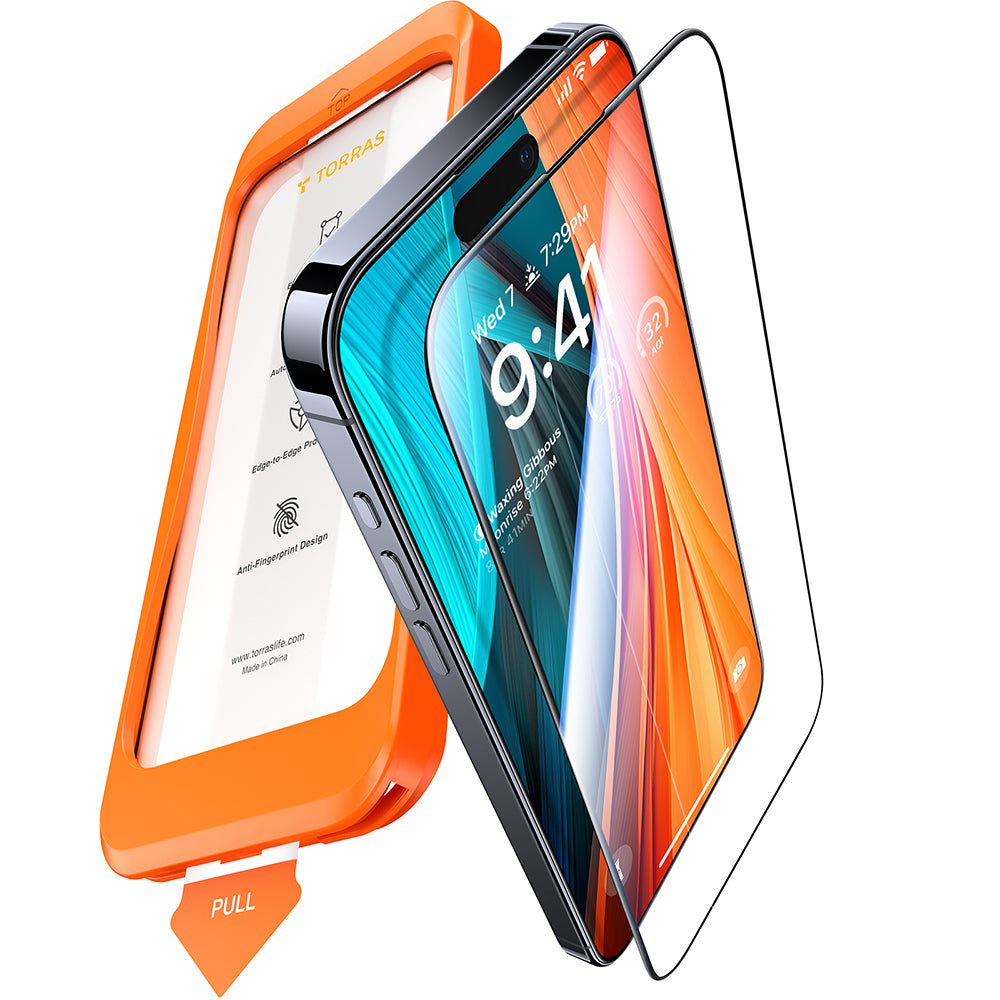 Pellicola Protettiva Schermo Torras GlassGo Install Master per Apple iPhone 16, Vetro Temperato, Full Glue, Nera