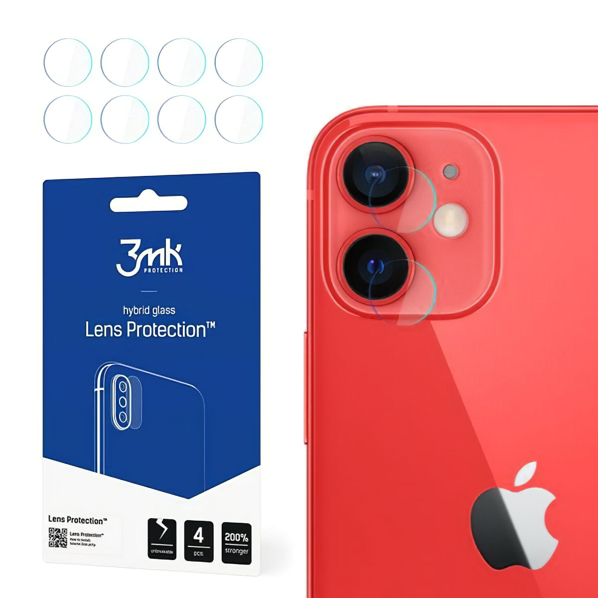 Pellicola protettiva per fotocamera posteriore 3MK Protection per Apple iPhone 12, vetro flessibile, set da 4 pezzi, trasparente
