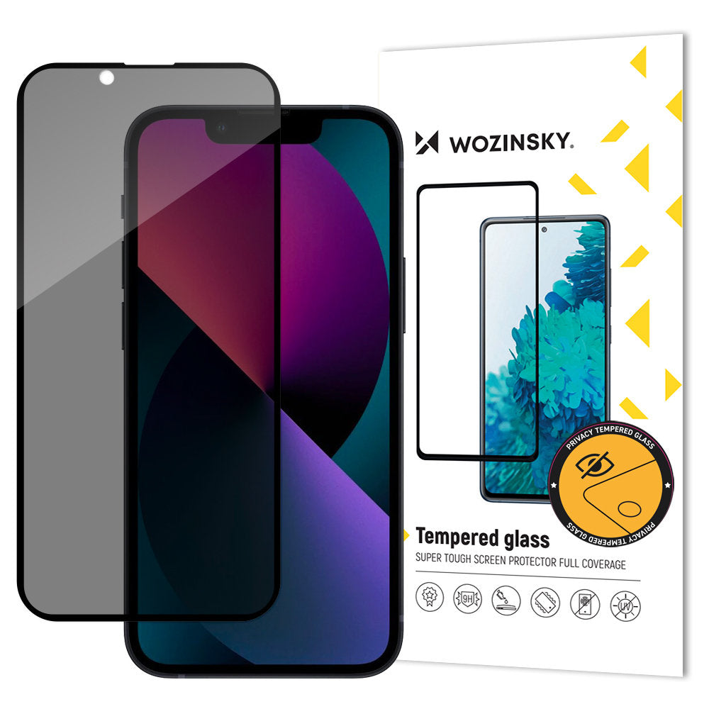 Pellicola protettiva per schermo Privacy WZK AntiSpy per Apple iPhone 17e / 16e / 14 / 13 Pro, Vetro temperato, Colla completa
