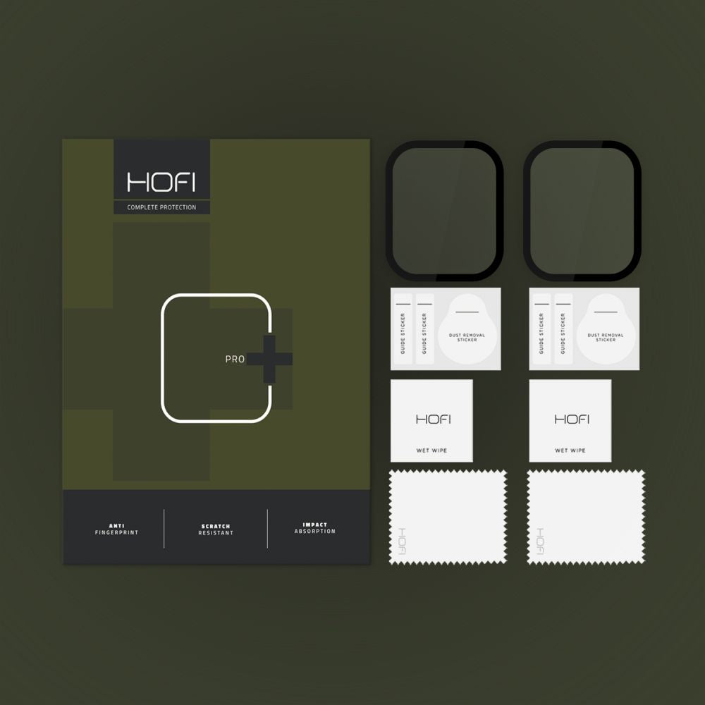 Pellicola protettiva HOFI Hybrid PRO+ per Apple Watch serie 45 mm, set di 2 pezzi, plastica, nero