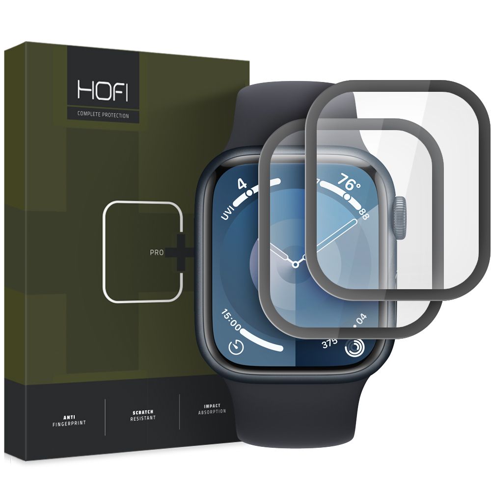 Pellicola protettiva HOFI Hybrid PRO+ per Apple Watch serie 45 mm, set di 2 pezzi, plastica, nero
