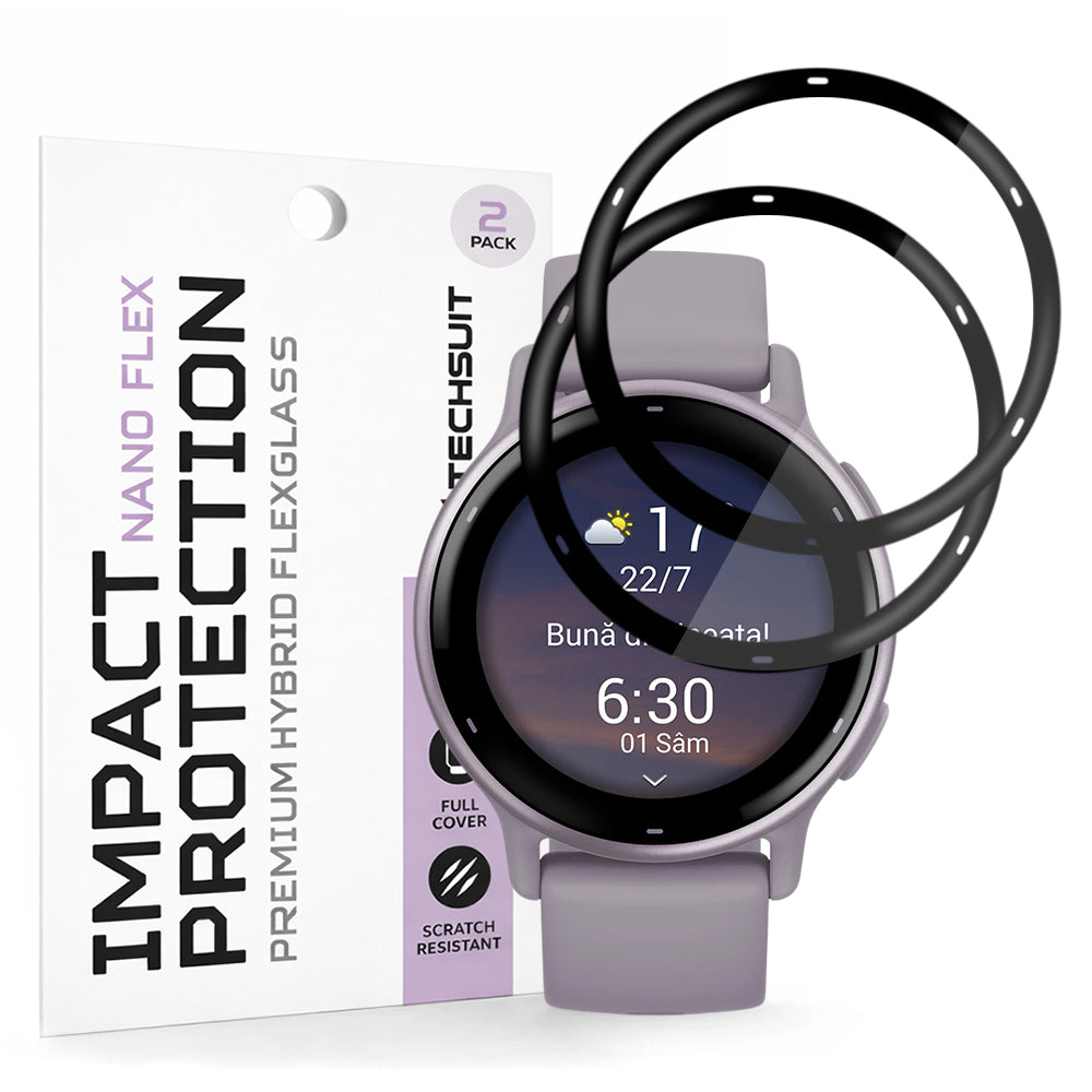 Pellicola Protettiva Techsuit Nano Flex per Garmin Vivoactive 5, Set 2 pezzi, Plastica, Nera
