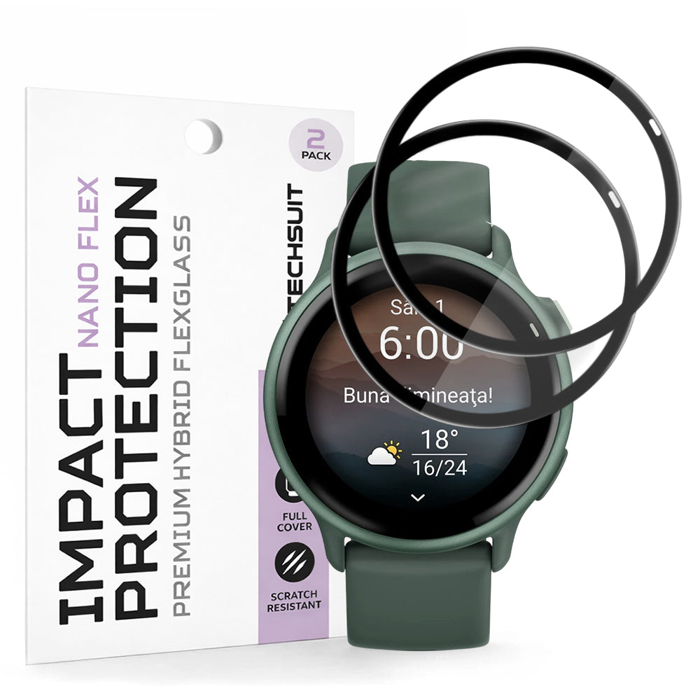Pellicola Protettiva Techsuit Nano Flex per Garmin vivoactive 6, Set 2 pezzi, Plastica, Nera
