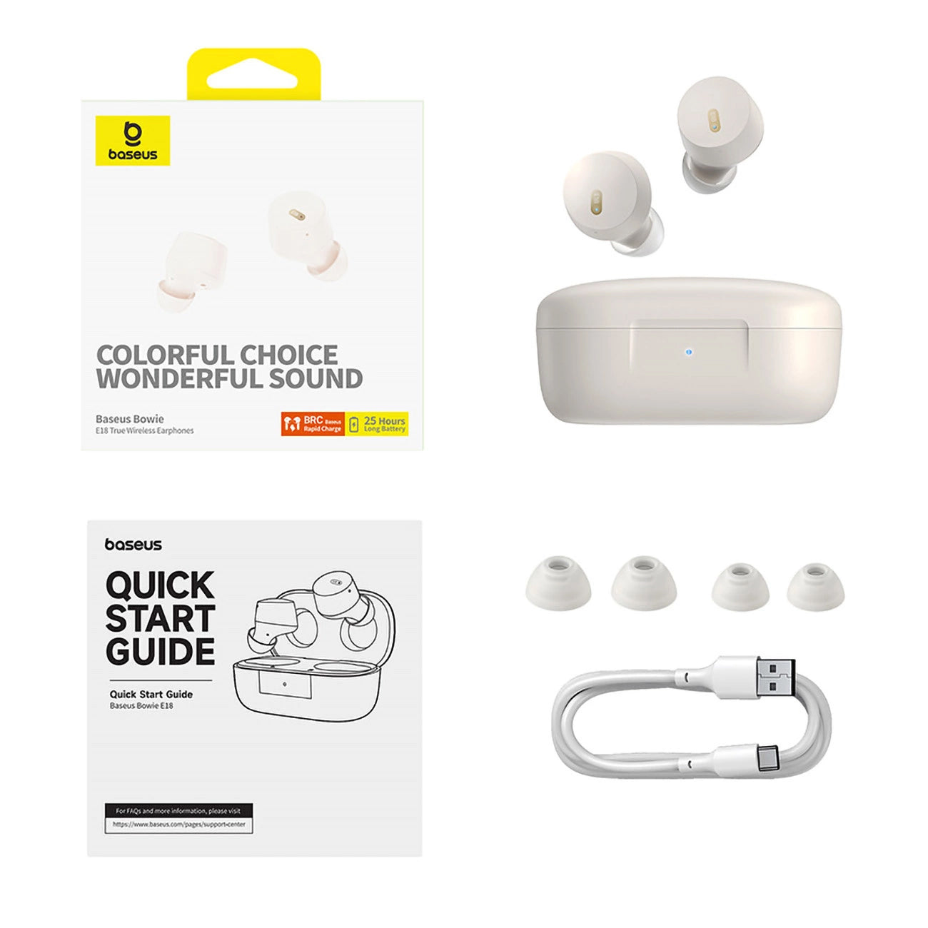 Auricolari Bluetooth Baseus Bowie E18, TWS, Bianco A00023800223-00