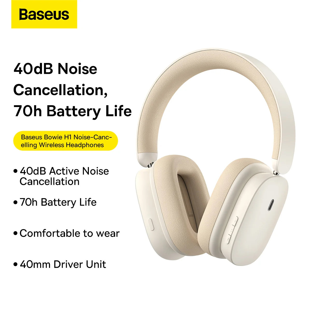 Handsfree Bluetooth Baseus Bowie H1, A2DP, ANC, Crema NGTW230202