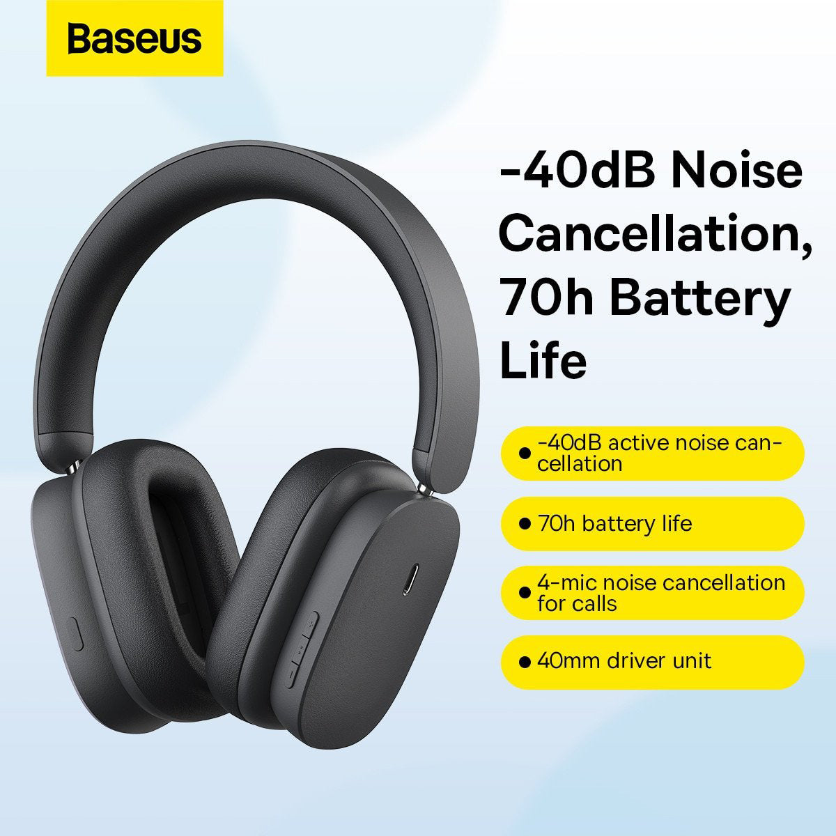 Handsfree Bluetooth Baseus Bowie H1, A2DP, ANC, Grigio NGTW230213