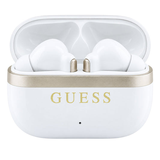 Auricolari Bluetooth Guess Glossy Gold Line Printed Classic Logo, TWS, bianchi