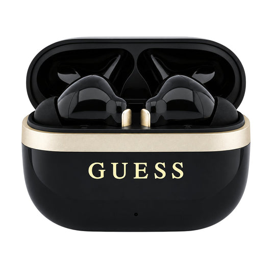 Auricolari Bluetooth Guess Glossy Gold Line con logo classico stampato, TWS, neri