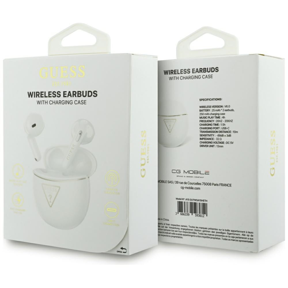 Auricolari Bluetooth Guess Script Print, TWS, Bianco