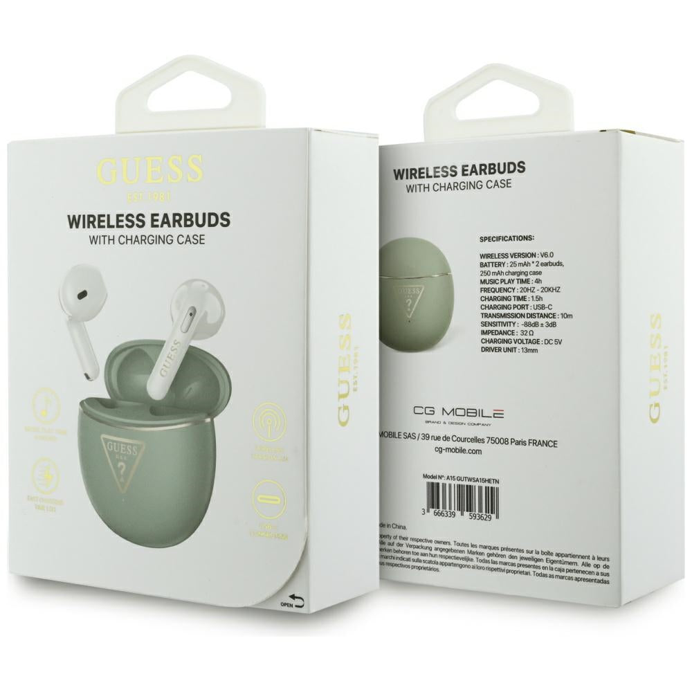 Auricolari Bluetooth Guess Script Print, TWS, Kaki