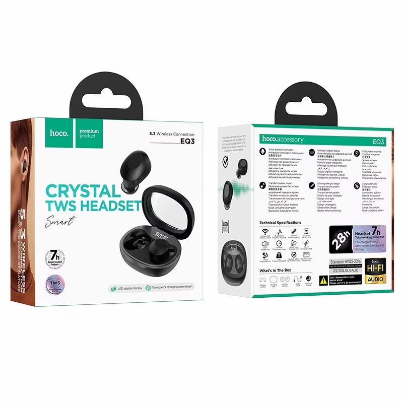Auricolare Bluetooth HOCO EQ3, TWS, Nero