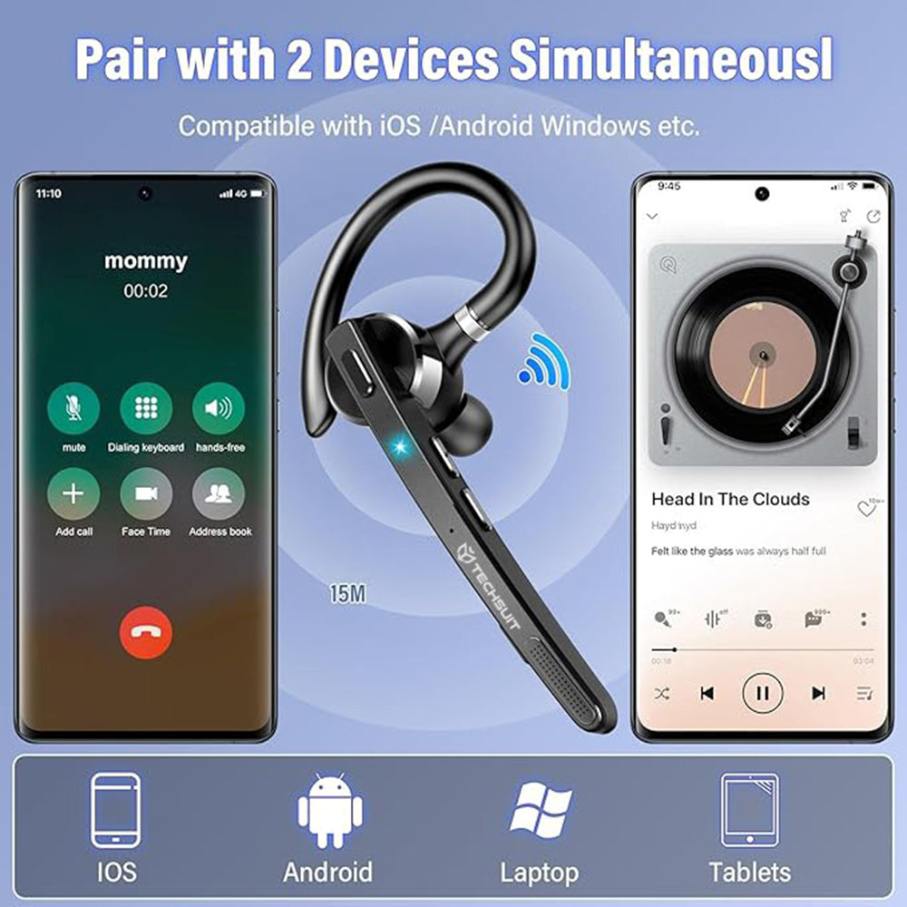 Auricolare Bluetooth Techsuit G9 TalkZen, A2DP, Nero