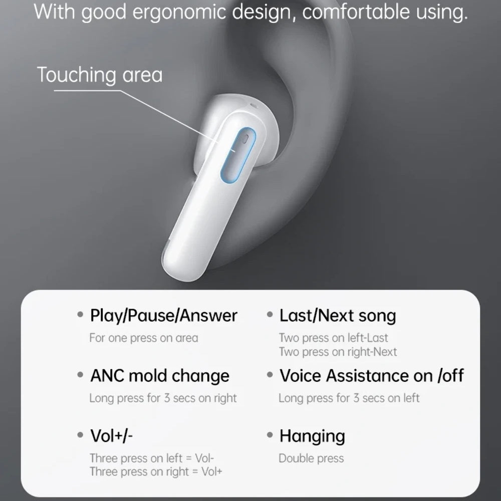 Auricolare Bluetooth Yesido TWS34, TWS, ANC, Bianco