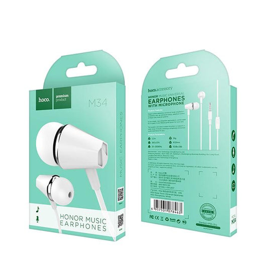 Handsfree 3.5mm HOCO M34 Honor Music, Bianco