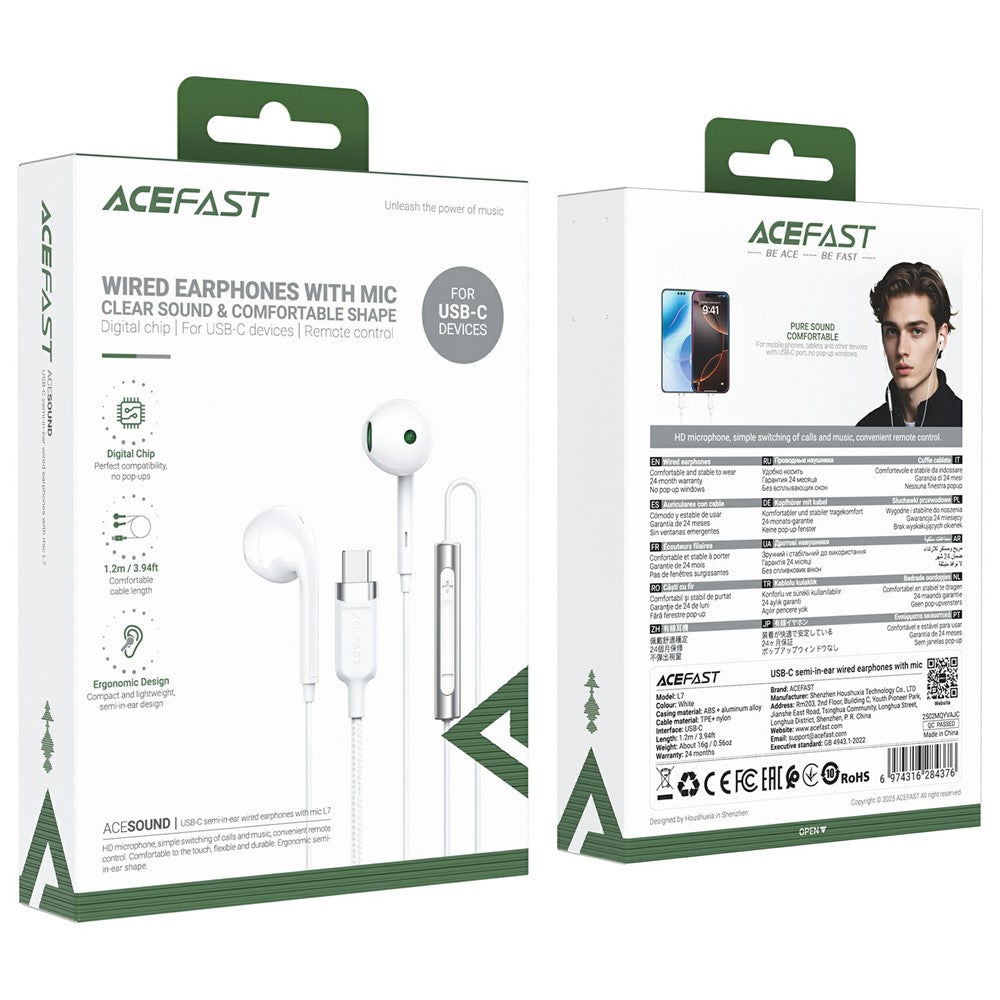 Handsfree USB-C Acefast L7, Bianco
