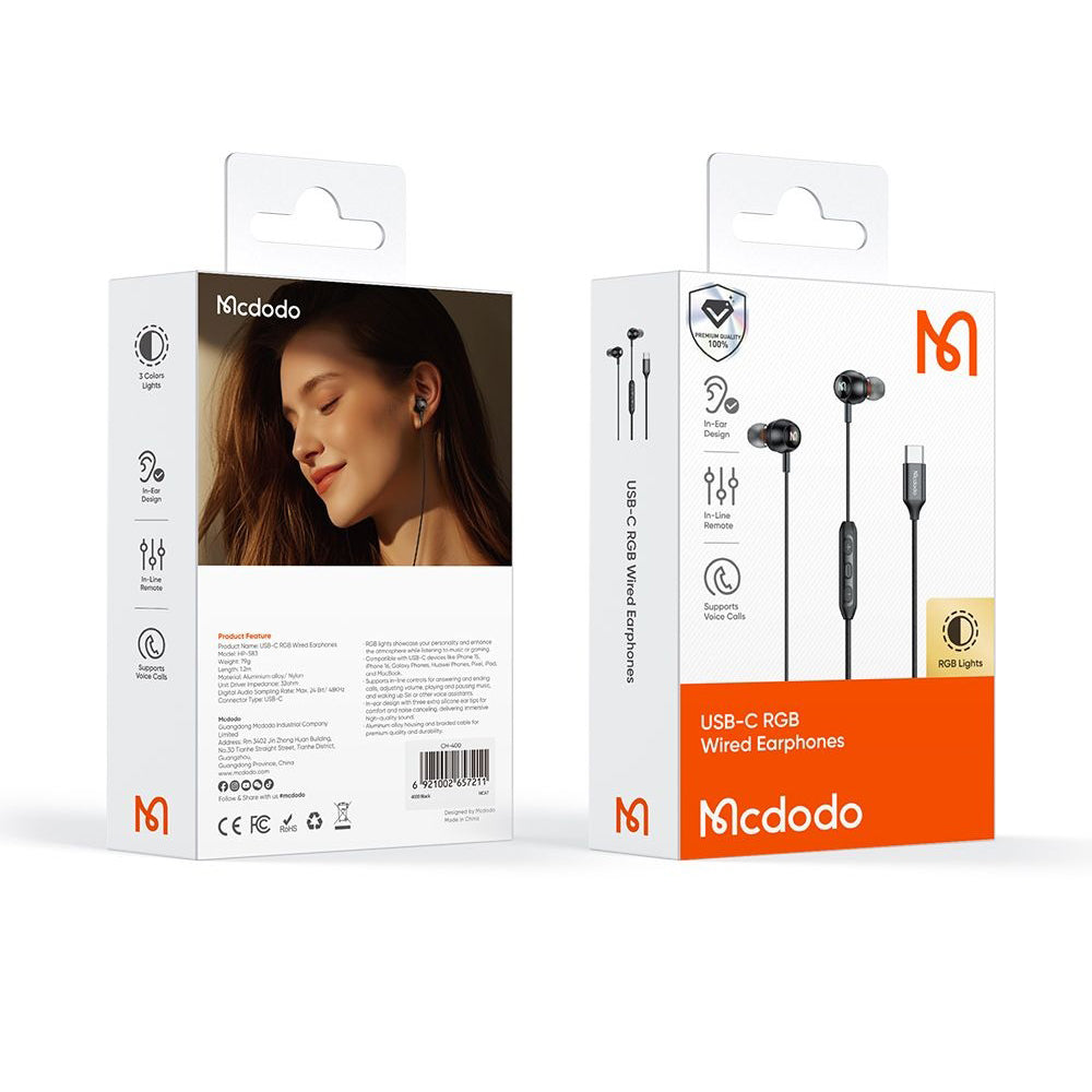 Handsfree USB-C McDodo HP-5830, Nero