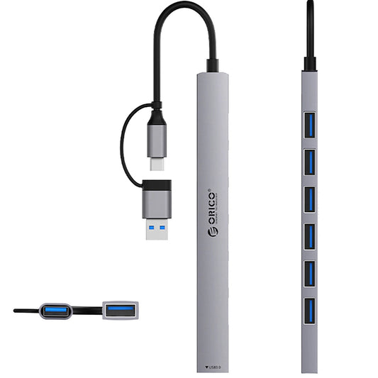 Hub USB / USB-C Orico YSA2-U3, 1 x USB-A 3.0 - 6 x USB-A, Grigio