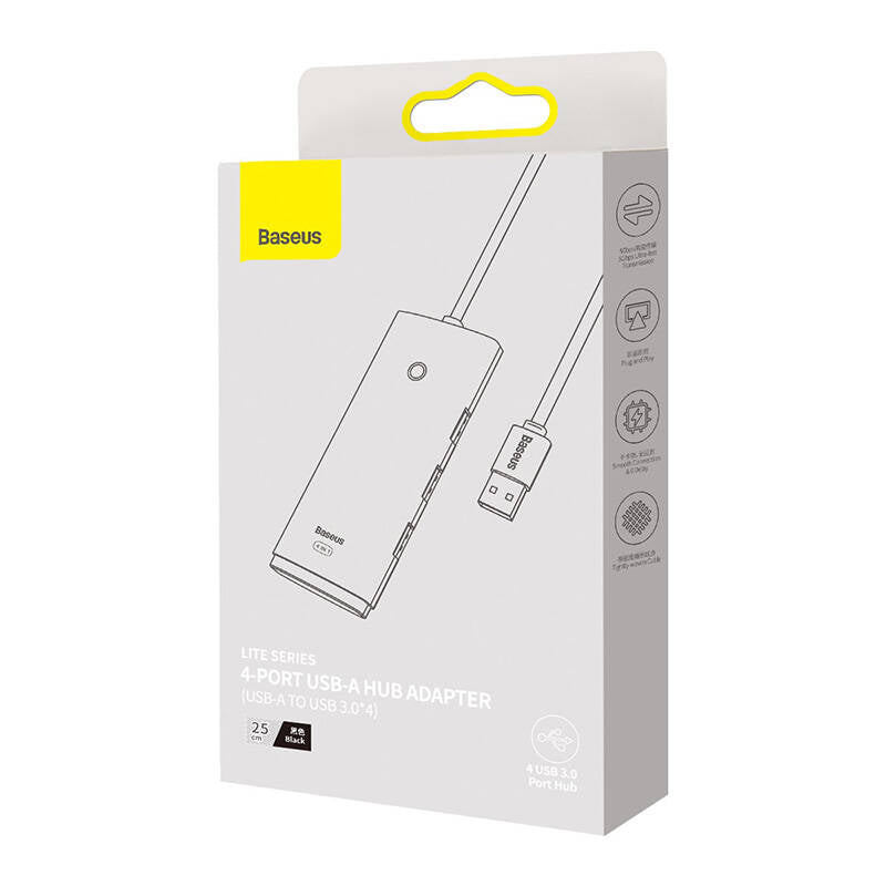 Hub USB Baseus Lite, 4 x USB-A 3.0 - 1 x USB-C, 0,25 m, nero WKQXX030001