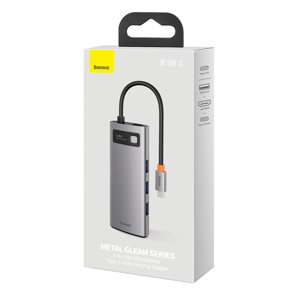 Hub USB-C Baseus Metal Gleam, 3 x USB-A 3.0 - 1 x USB-C - 1 x HDMI, Grigio CAHUB-CX0G