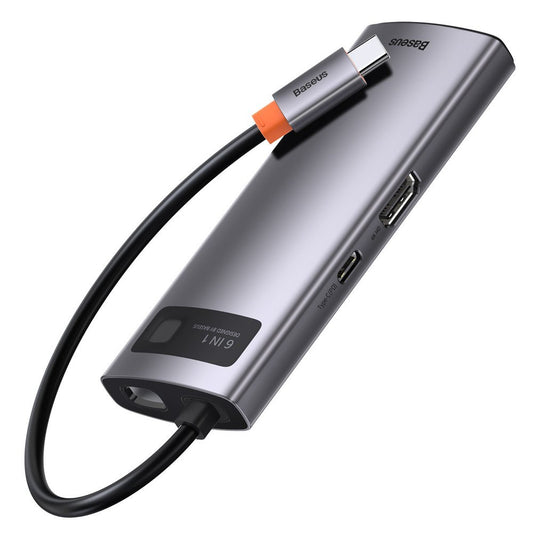 Hub USB-C Baseus Metal Gleam, 3 x USB-A 3.0 - 1 x USB-C - 1 x HDMI - 1 x RJ45, Grigio CAHUB-CW0G