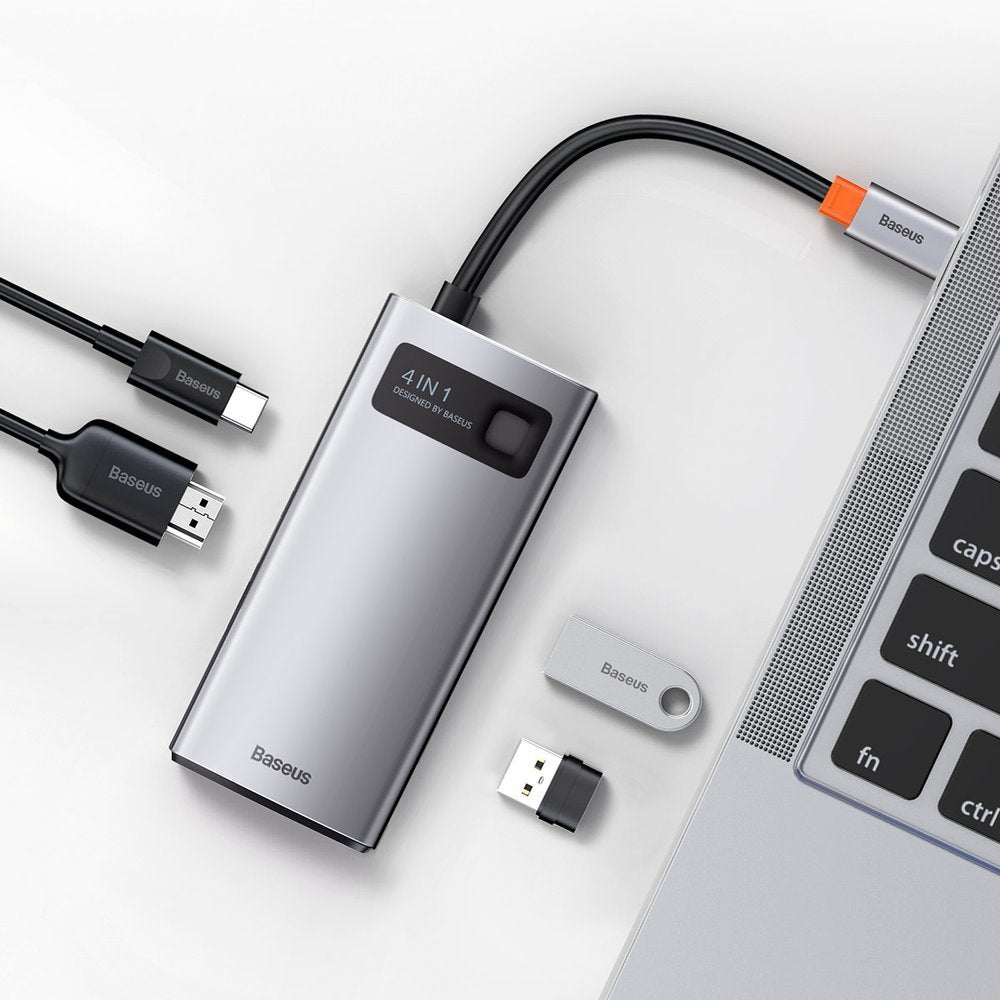 Hub USB-C Baseus Metal Gleam, 2 x USB-A - 1 x USB-C - 1 x HDMI, Grigio Ricondizionato CAHUB-CY0G