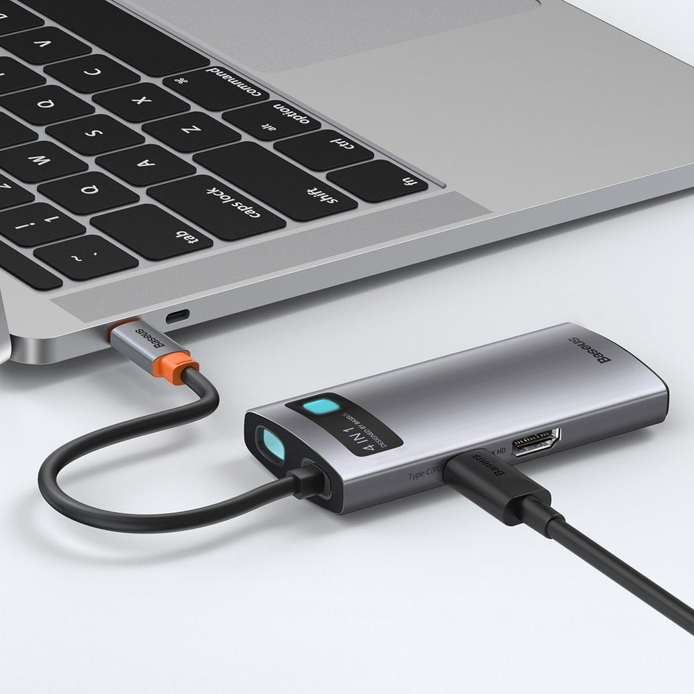 Hub USB-C Baseus Metal Gleam, 2 x USB-A - 1 x USB-C - 1 x HDMI, Grigio Ricondizionato CAHUB-CY0G